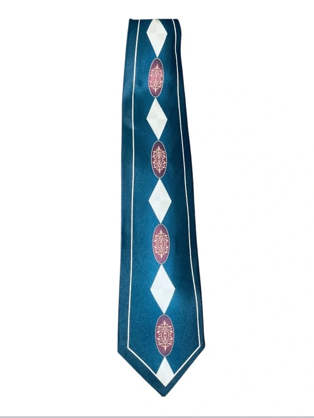 Vintage NWOT Di Moggio , 100% Pure Silk, Handmade Necktie, black /white/burgandy